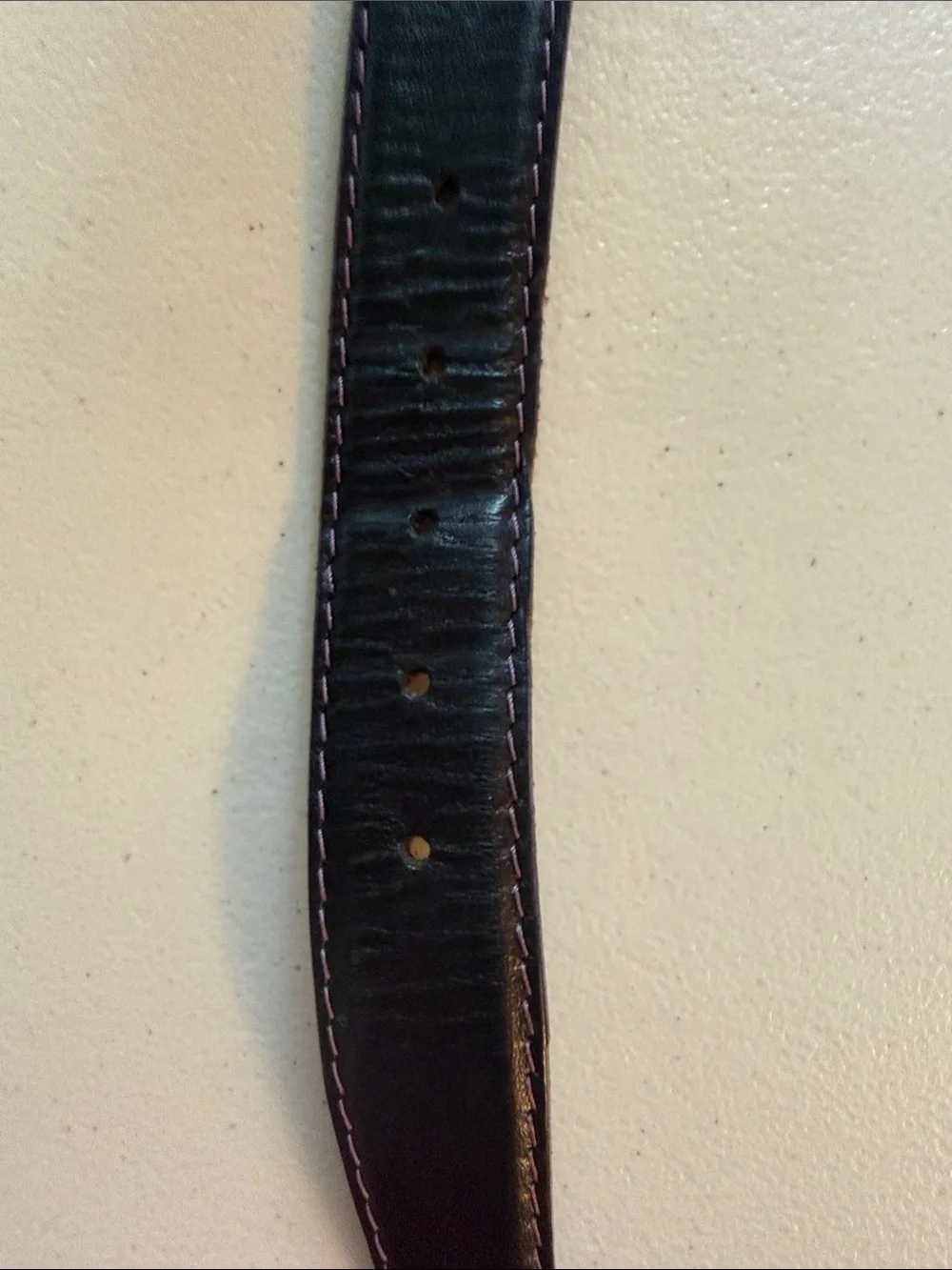 L.E.N. Black Leather Belt with Pink Contrast Stitching 40 inches